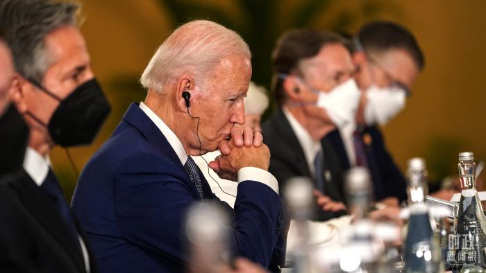 △參加會晤的美國總統(tǒng)拜登。(總臺國廣記者李晉拍攝)