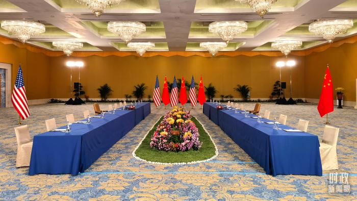 △中美元首會晤開始前的現(xiàn)場。(總臺央視記者石丞拍攝)