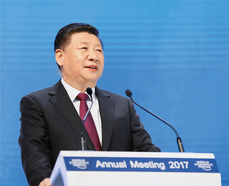 2017年1月17日，習(xí)近平主席在瑞士達(dá)沃斯國際會議中心出席世界經(jīng)濟(jì)論壇2017年年會開幕式，并發(fā)表題為《共擔(dān)時(shí)代責(zé)任 共促全球發(fā)展》的主旨演講。